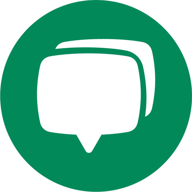 Green chat icon that depicts two chat bubbles to signify live chat.